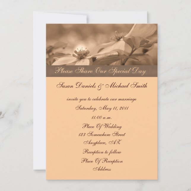 Faire-part de mariage floral de Sepia Dogwood (Devant)