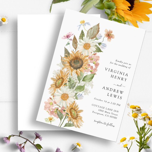 Faire-part de mariage floral de tournesol (Elegant Sunflower Wildflower Floral Wedding Invitation by Painted Paperie
)