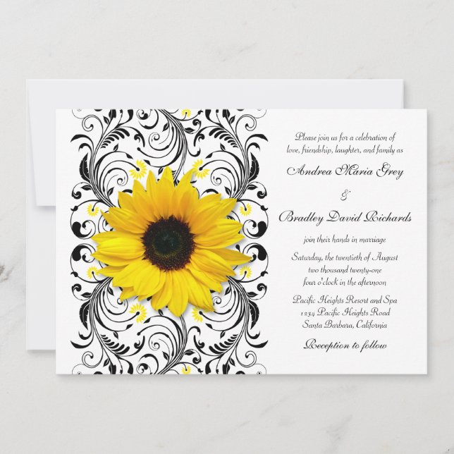 Faire-part de mariage floral de tournesol (Devant)