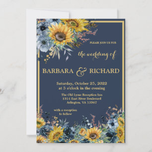 Faire-part de mariage floral de tournesol bleu mar