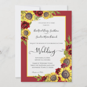 Faire-part de mariage floral de tournesol jaune ru