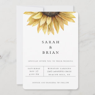 Faire-part de mariage floral de tournesol rustique