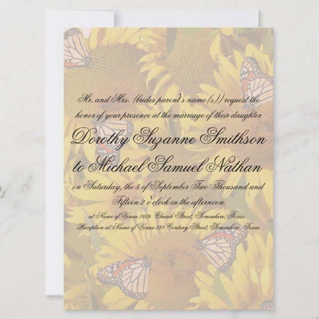 Faire-part de mariage floral des papillons de tour (Devant)