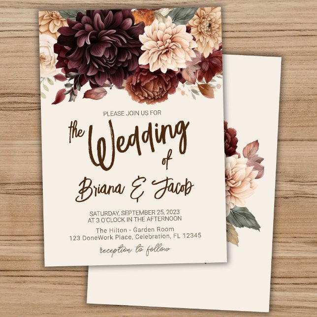 Faire-part de mariage floral d'ivoire beige Brown (Créateur téléchargé)