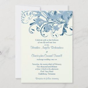Faire-part de mariage Floral d'ivoire bleu marine