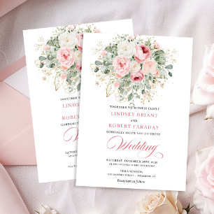 Faire-part de mariage floral doré aux pivoines ros