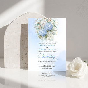 Faire-part de mariage floral doré Hydrangea bleu i
