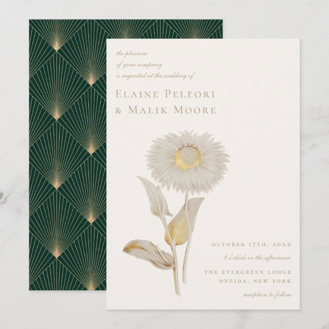 Faire-part de mariage floral doré opulent (Devant / Derrière)