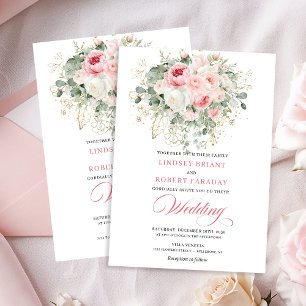 Faire-part de mariage floral doré Pivoine Blush Te