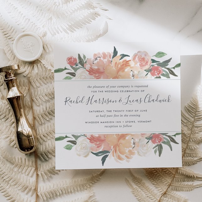 Faire-part de mariage floral du milieu de l'été |  (Créateur téléchargé)