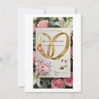 Faire-part de mariage floral élégant avec anneaux