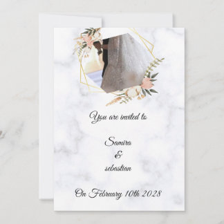 Faire-part de mariage floral élégant en marbre dor