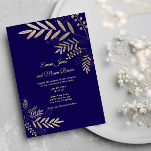 Faire-part de mariage floral élégant or violet fon