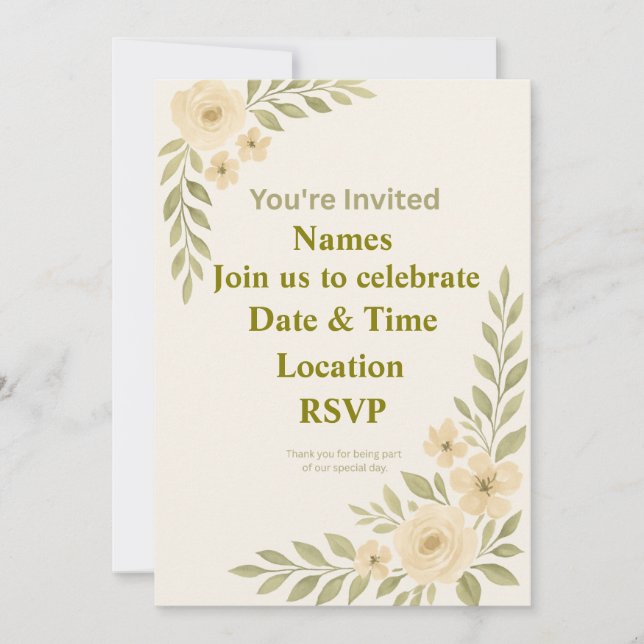 Faire-part de mariage floral élégant personnalisab (Devant)
