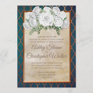 Faire-part de mariage floral élégant sarcelle cuiv