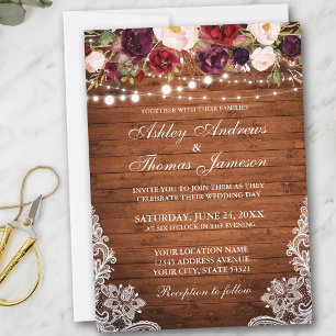 Faire-part de mariage floral en dentelle de bois r