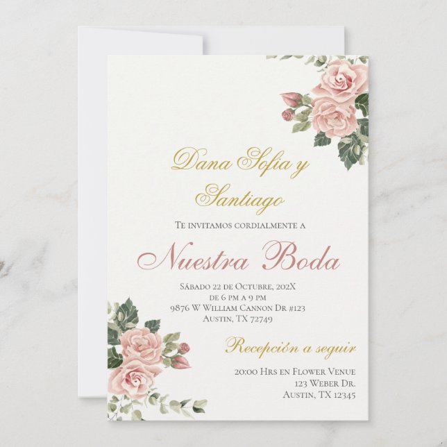 Faire-part de mariage floral en espagnol (Devant)