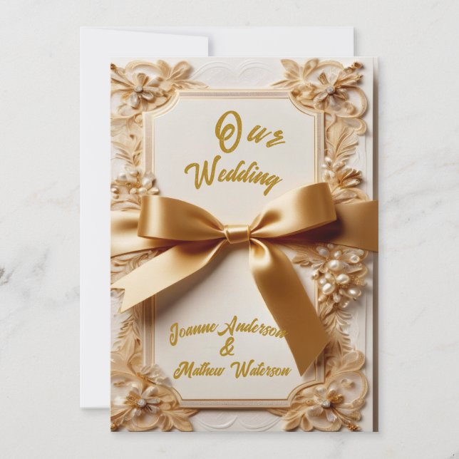 Faire-part de mariage floral en relief avec ruban  (Devant)