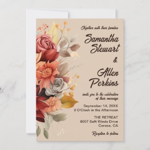 Faire-part de mariage floral en terre cuite claire