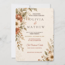 Faire-part de mariage floral en terre cuite rustiq