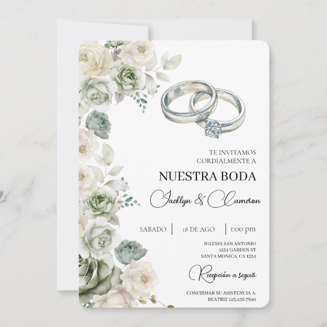 Faire-part de mariage floral espagnol (Devant)