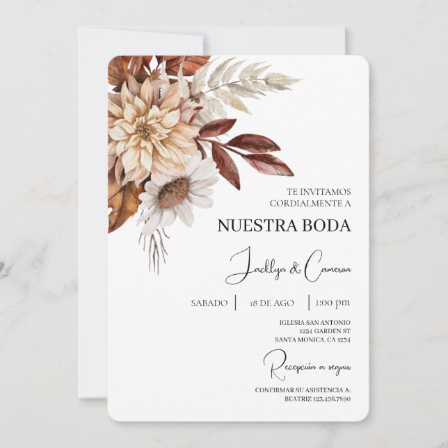 Faire-part de mariage floral espagnol (Devant)