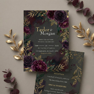 Faire-part de mariage floral foncé