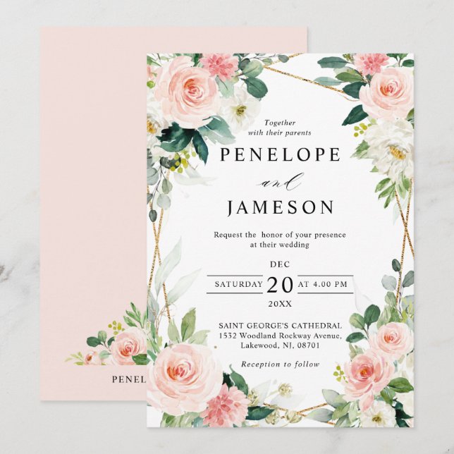 Faire-part de mariage floral géométrique botanique (Devant / Derrière)