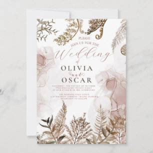 Faire-part de mariage floral Herbe de Pampas Rose