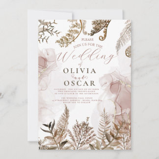Faire-part de mariage floral Herbe de Pampas Rose