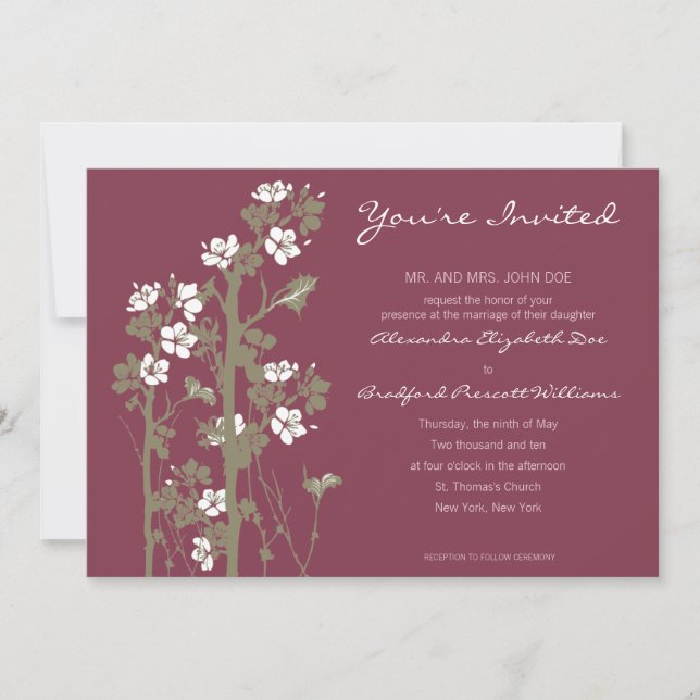 Faire-part de mariage floral japonais personnalisé (Devant)