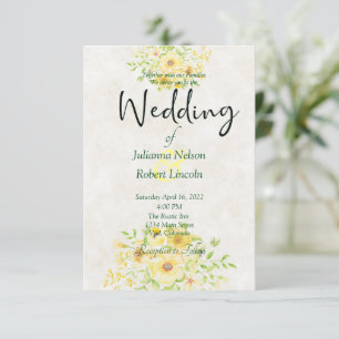Faire-part de mariage floral jaune aquarelle