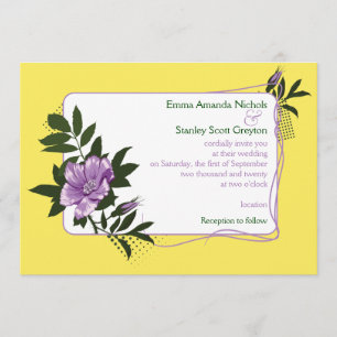 Faire-part de mariage floral jaune rose violet