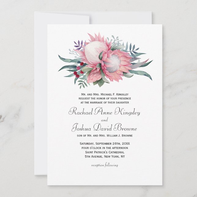 Faire-part de mariage floral King Protea (Devant)