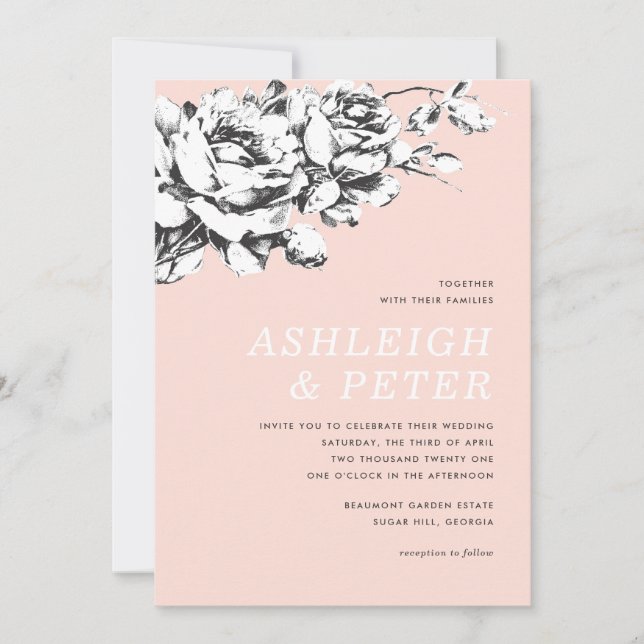 Faire-Part de Mariage Floral La Vie en Rose - Rose (Devant)