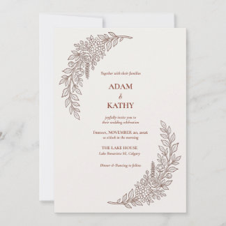 Faire-part de mariage floral marron croissant de l