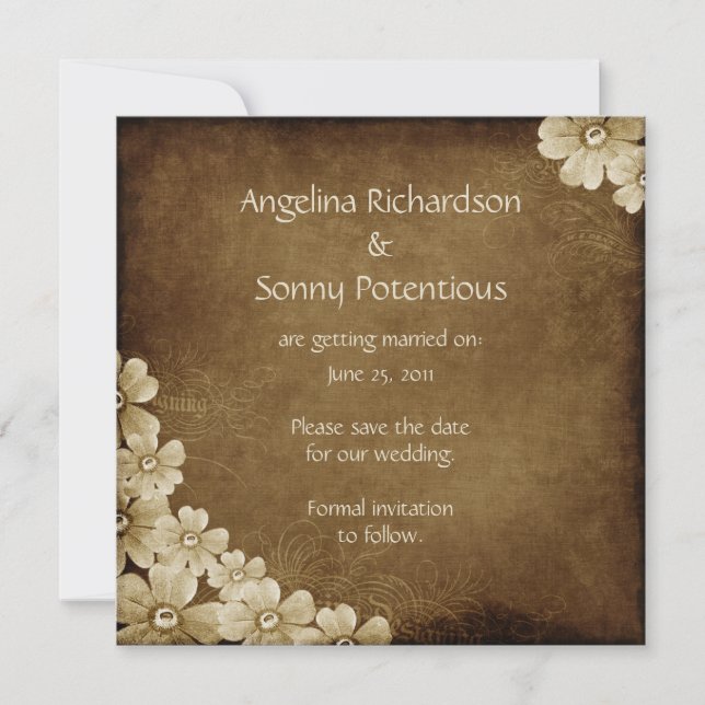 Faire-part de mariage floral marron et ivoire (Devant)