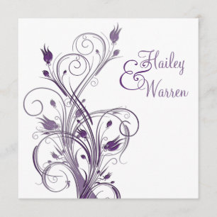 Faire-part de mariage floral mauve et blanc