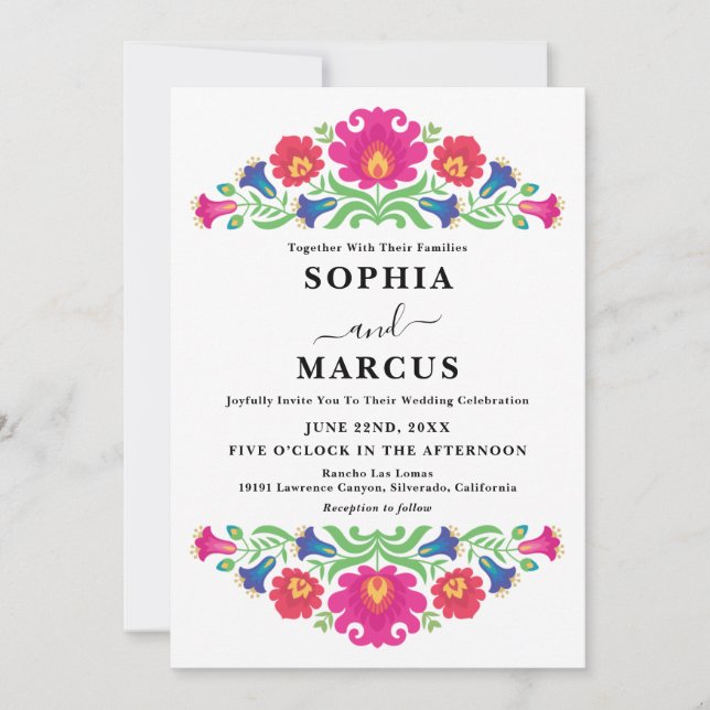 Faire-part de mariage Floral mexicain (Devant)