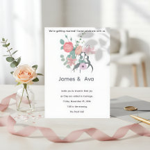Faire-part de mariage floral minimaliste blanc