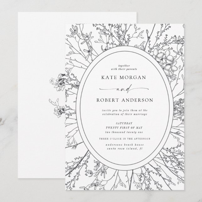faire-part de mariage floral moderne (Devant / Derrière)