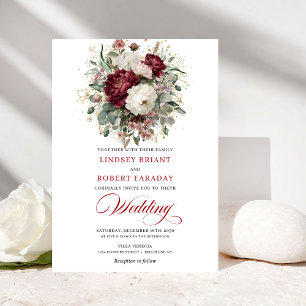 Faire-part de mariage floral moderne en blanc or b