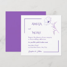 Faire-part de mariage floral moderne ligne pourpre