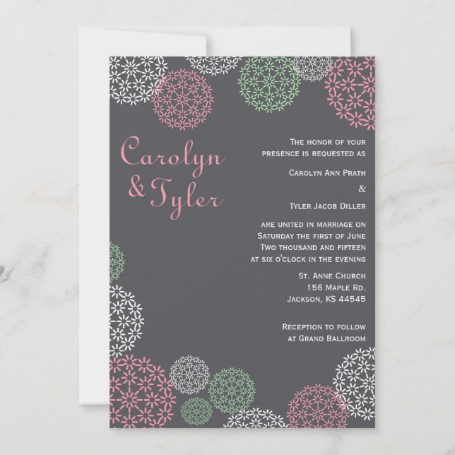 Faire-part de mariage floral moderne rose et vert (Devant)