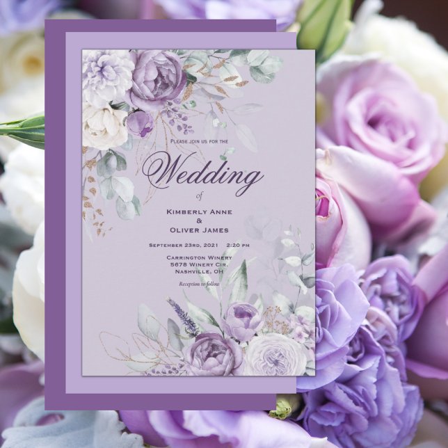 Faire-part de mariage Floral moderne violet (Créateur téléchargé)