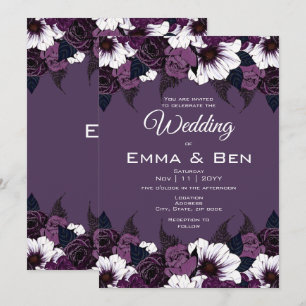 Faire-part de mariage floral moderne violet foncé