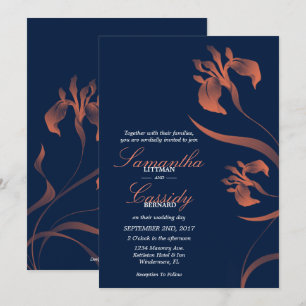 Faire-part de mariage floral Navy et Coral Iris
