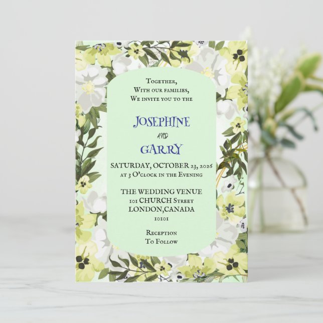 Faire-part de mariage floral neutre rustique (Debout devant)