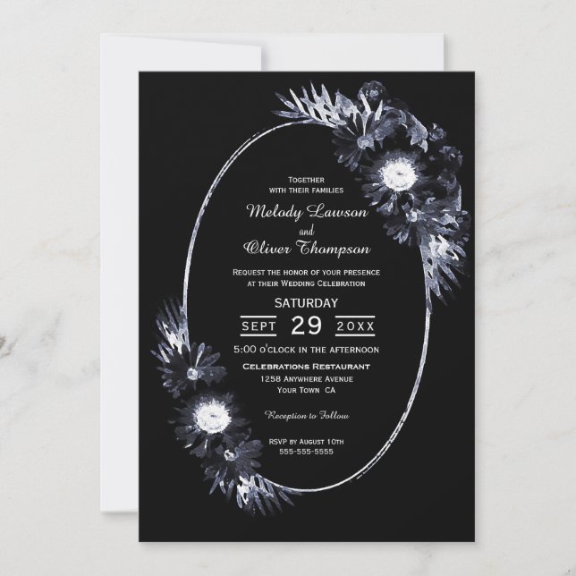 Faire-part de mariage Floral noir (Devant)