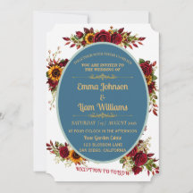 Faire-part de mariage floral or et Bourgogne